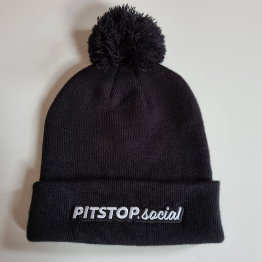 Pitstop Social Embroidered Beanie Bobble Hat