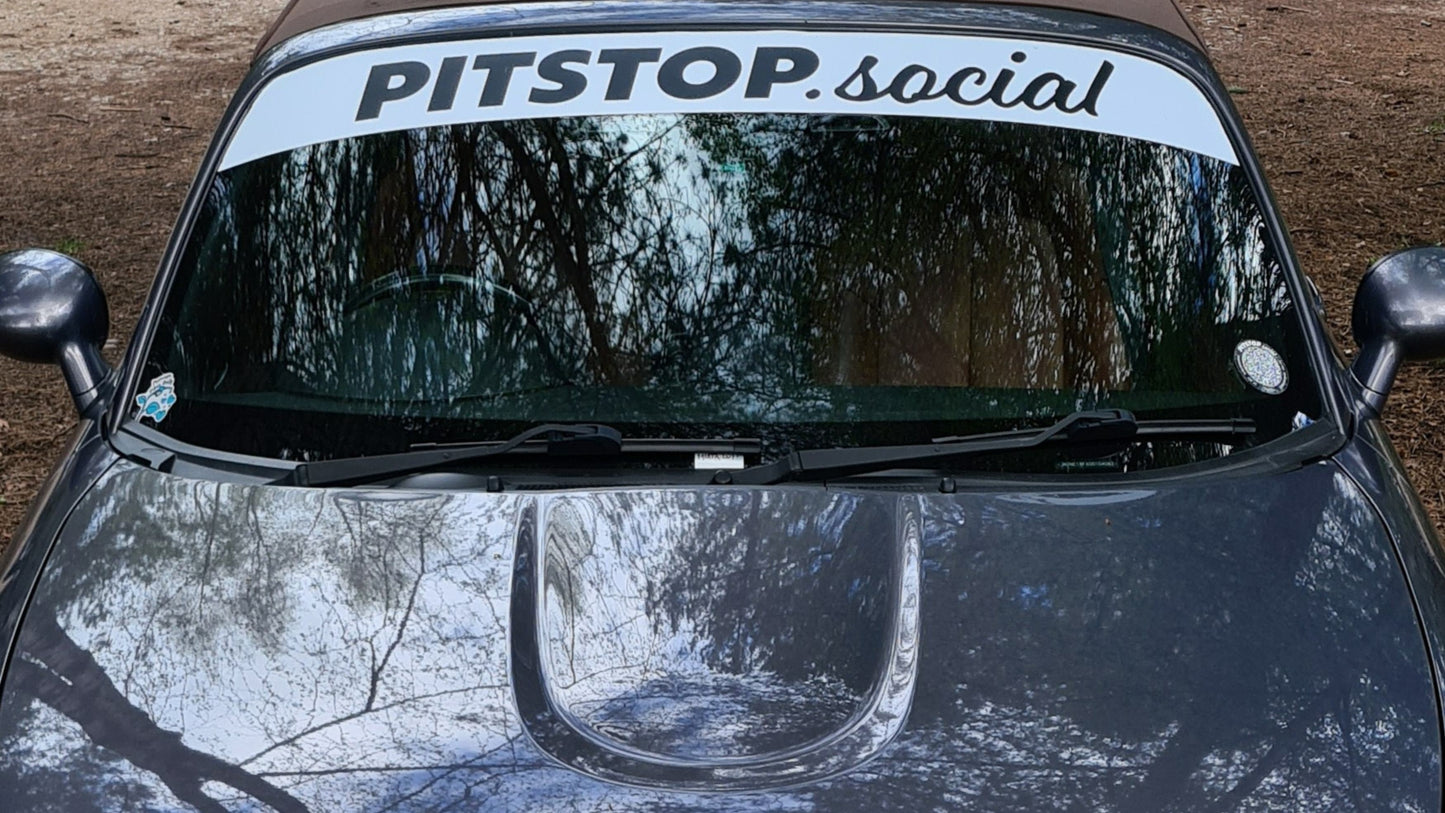 PITSTOP.Social Sunstrip Black Text White Background on Galaxy Grey NC1 Lights MX5