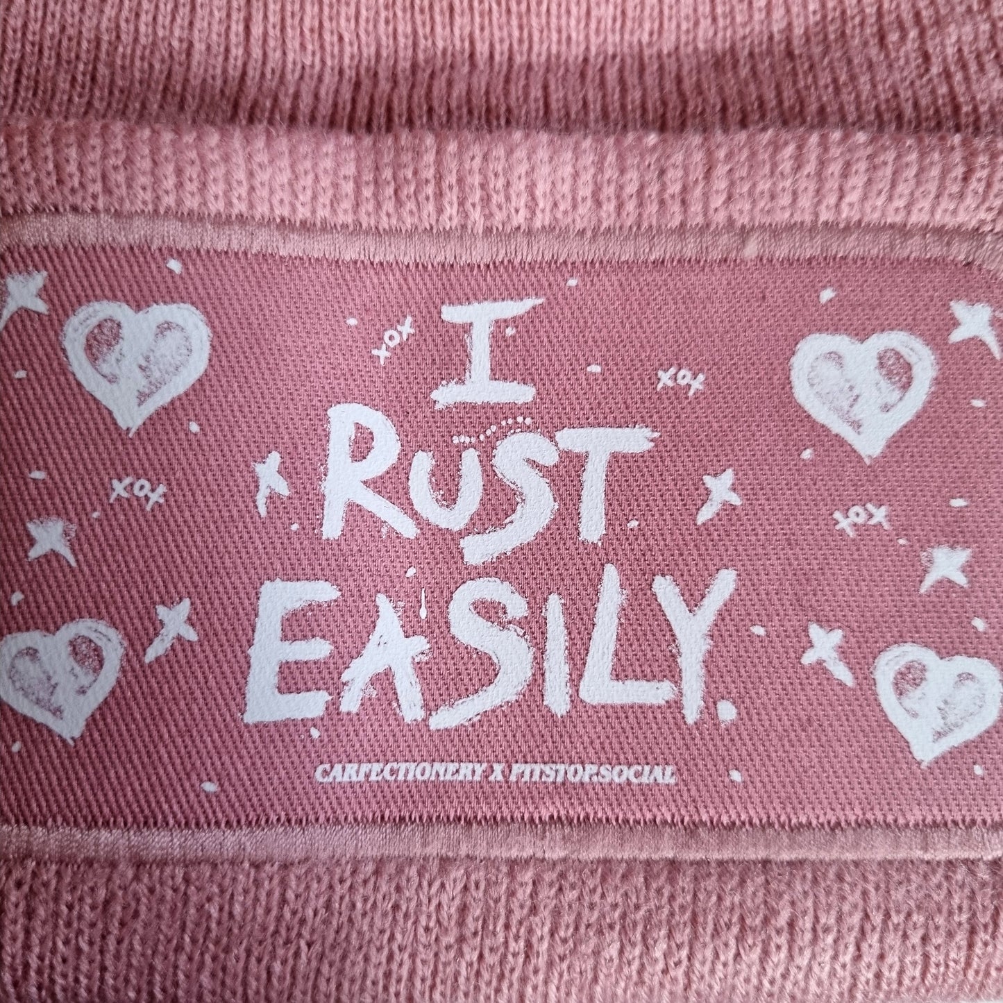 PITSTOP.Social Unisex Mental Health Cuffed Patch Beanie Hat - Carfectionery Collab - I Rust Easily Black, Pink, White