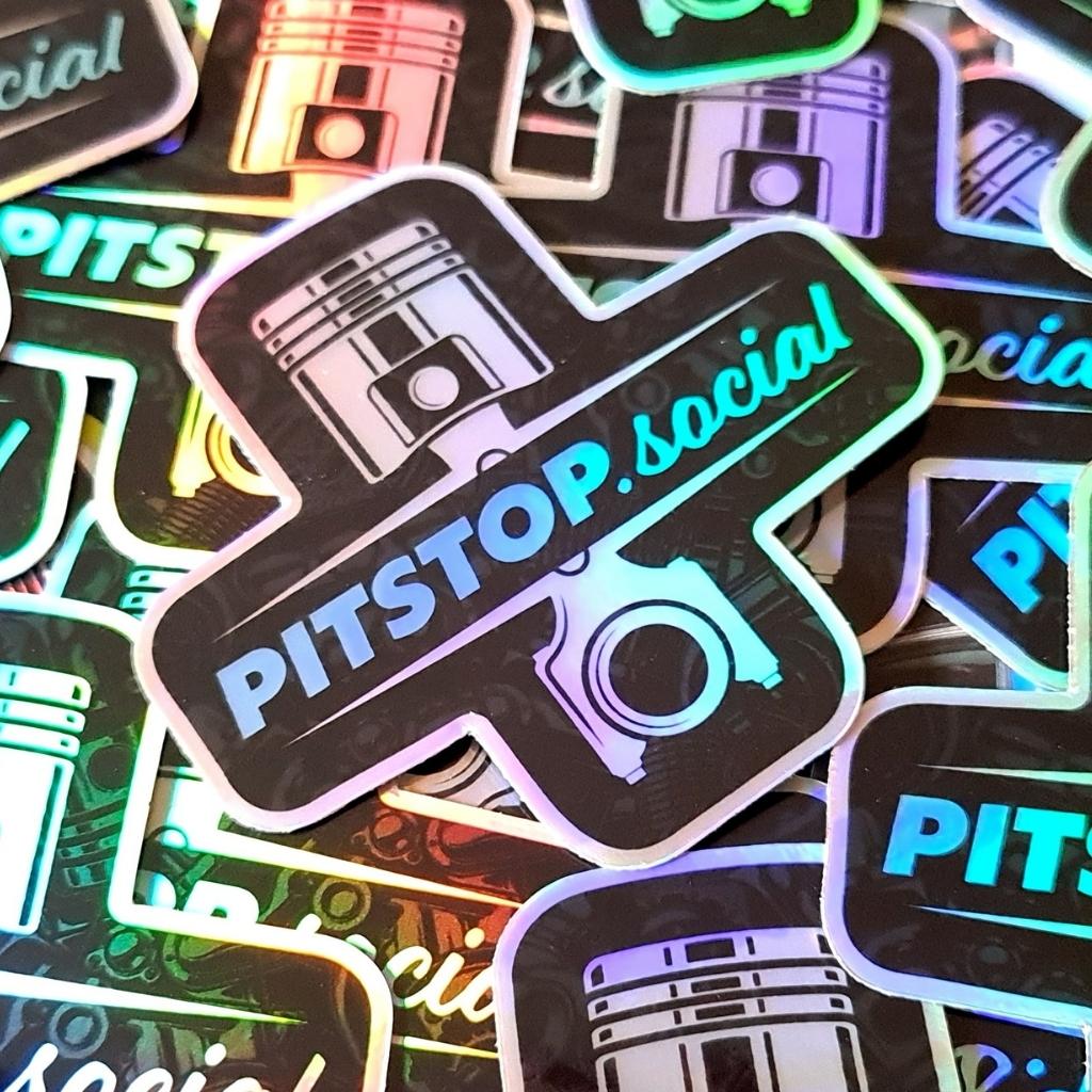 Pitstop Social Blue Piston Holographic Sticker