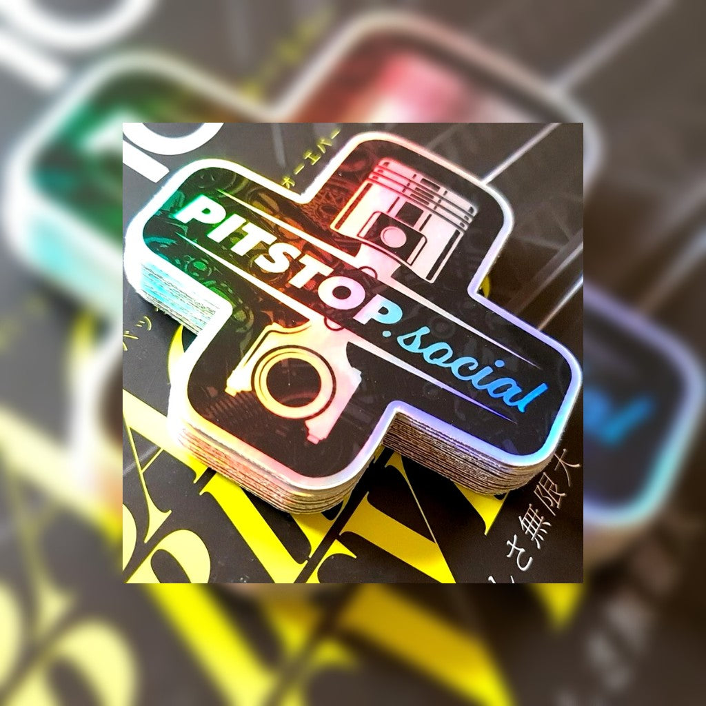 Pitstop Social Blue Piston Holographic Sticker