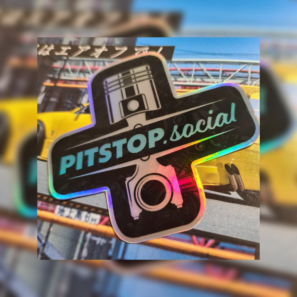 Pitstop Social Blue Piston Holographic Sticker