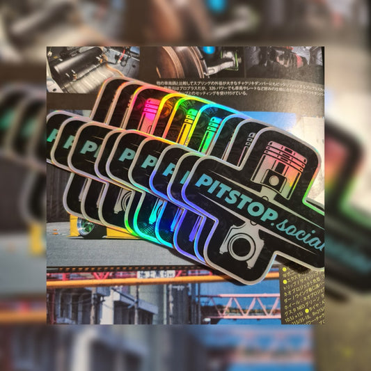 Pitstop Social Blue Piston Holographic Sticker