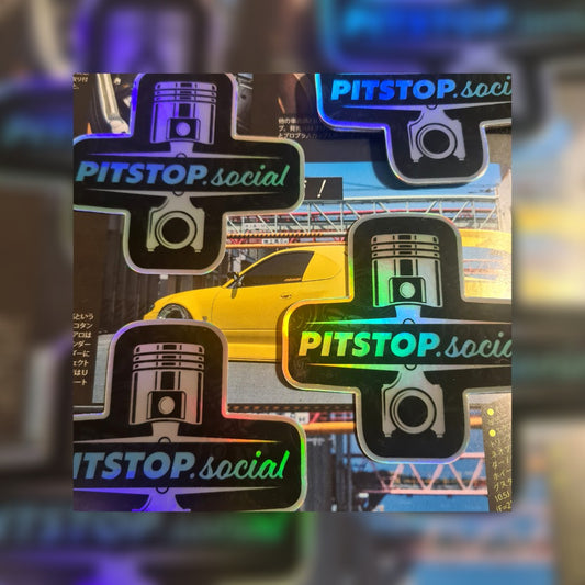 Pitstop Social Blue Piston Holographic Sticker