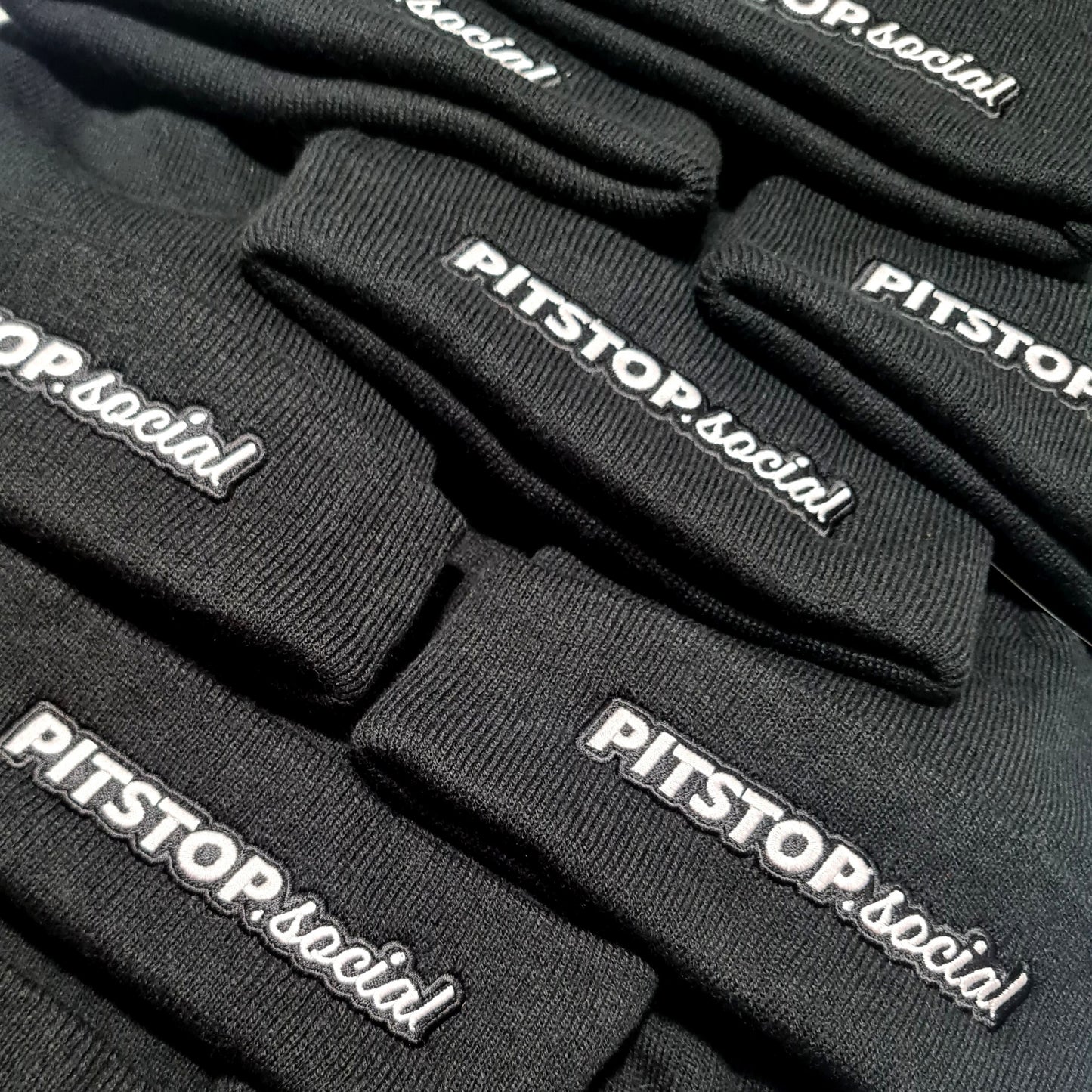 Pitstop Social Embroidered Beanie Bobble Hat