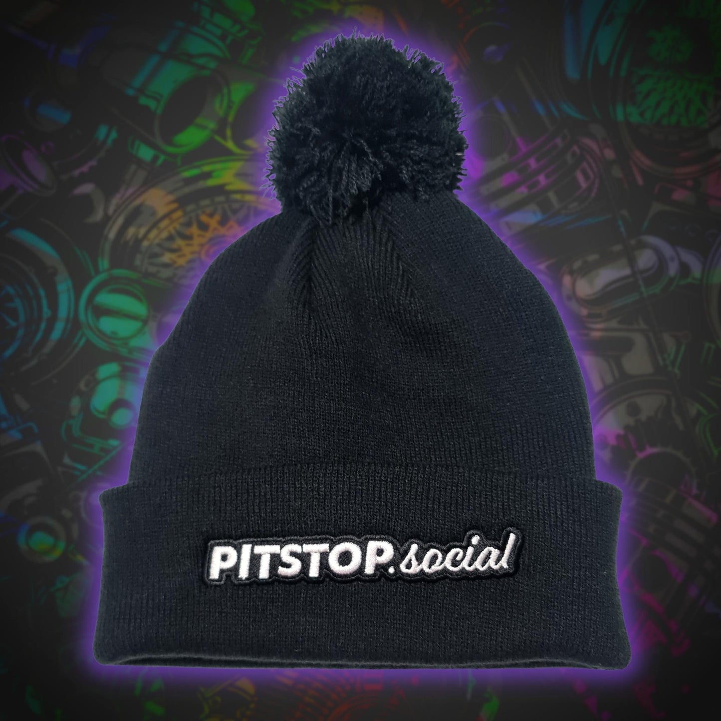 Pitstop Social Embroidered Logo Beanie Bobble Hat