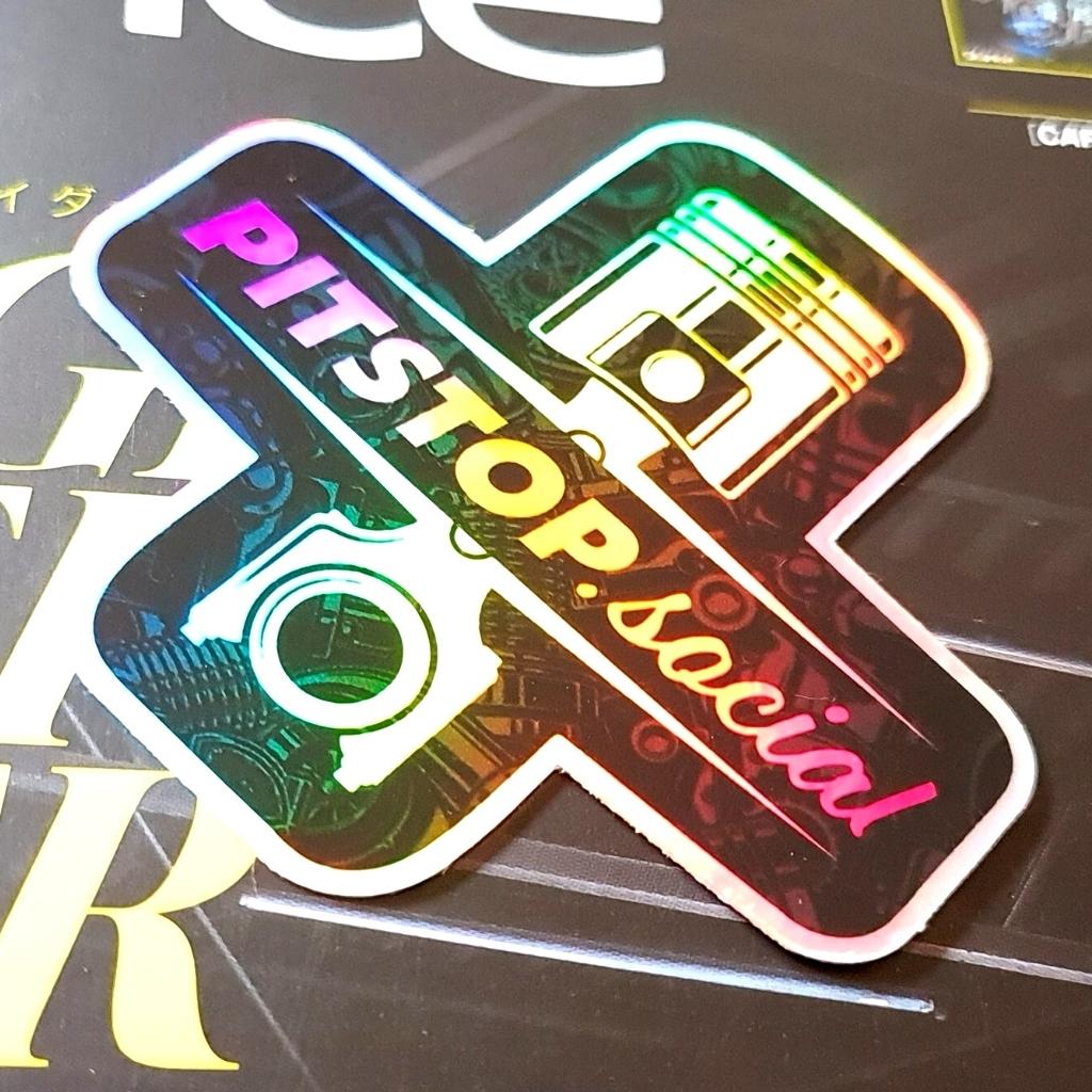 Pitstop Social Pink Piston Holographic Sticker