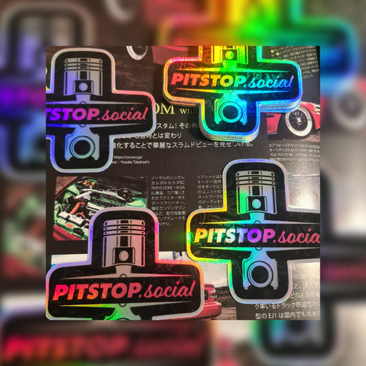 Pitstop Social Pink Piston Holographic Sticker