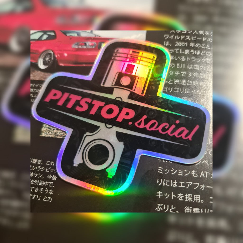 Pitstop Social Pink Piston Holographic Sticker