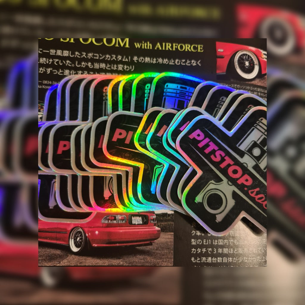 Pitstop Social Pink Piston Holographic Sticker