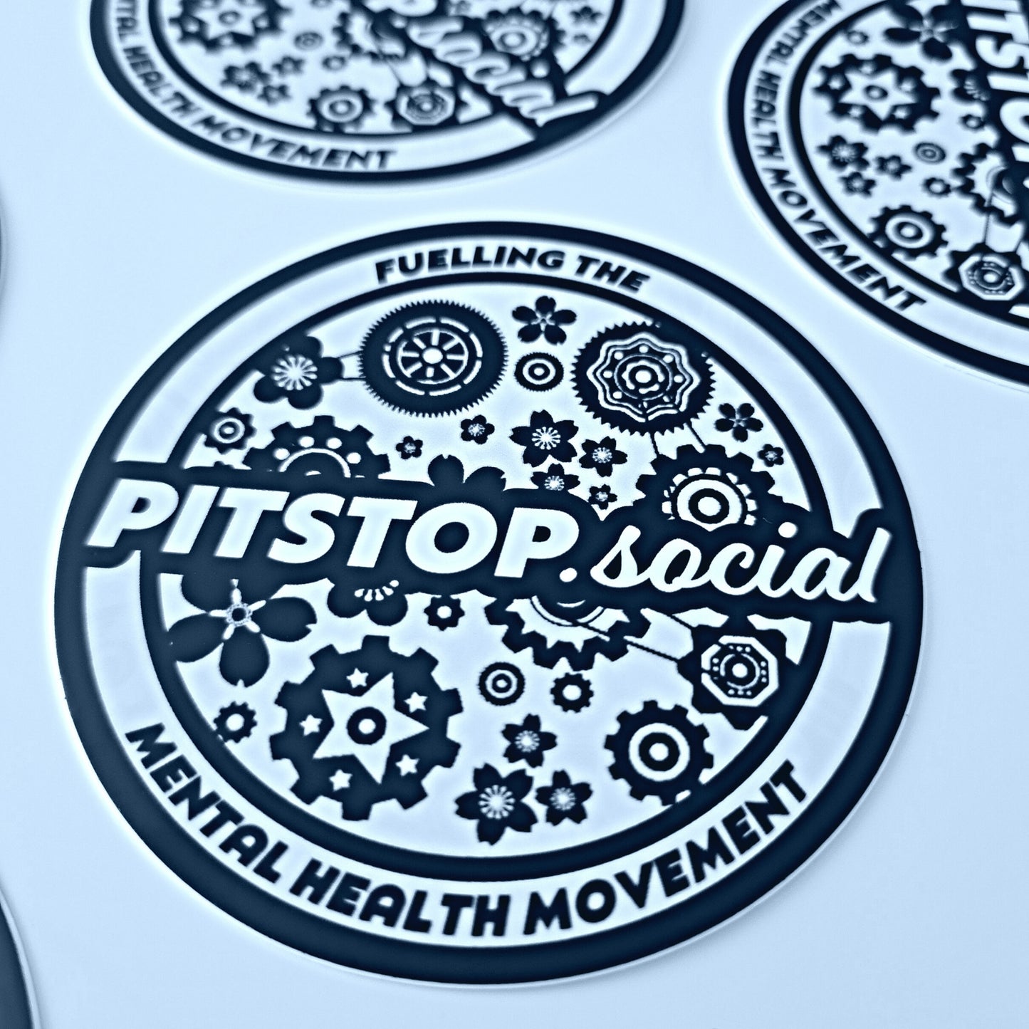 Pitstop Social Achromatic Build n' Bloom Round Sticker
