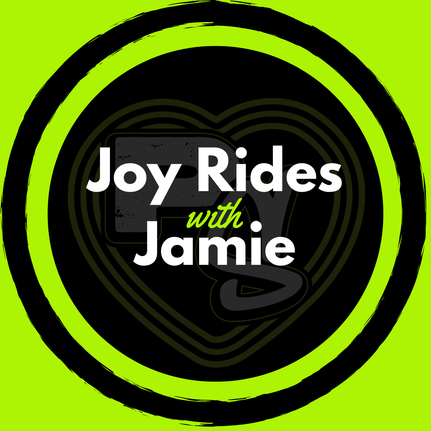 Logo for 'Joy Rides with Jamie' on a green background with black concentric circles.