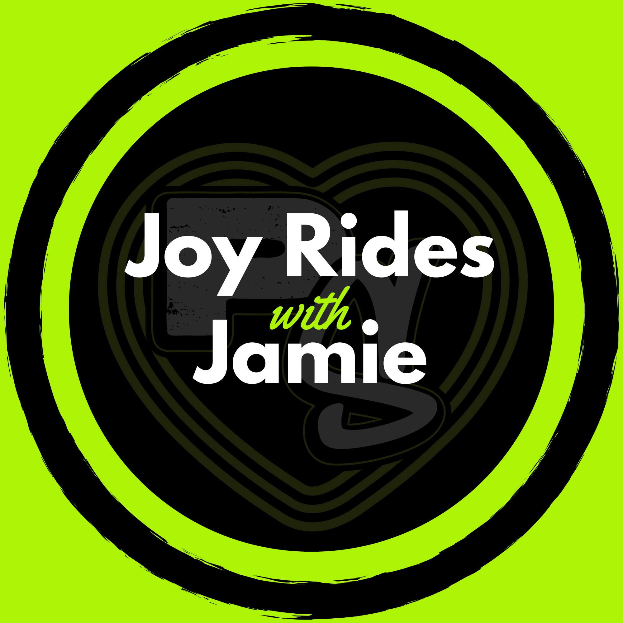 Logo for 'Joy Rides with Jamie' on a green background with black concentric circles.