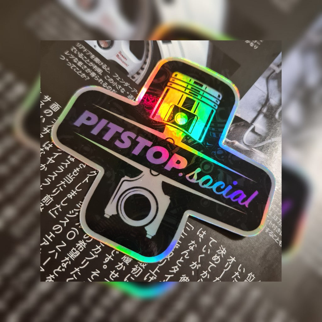 Pitstop Social Purple Piston Holographic Sticker