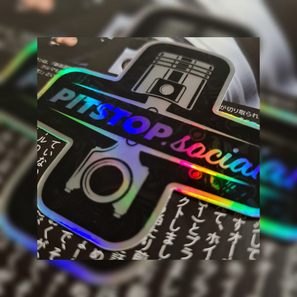 Pitstop Social Purple Piston Holographic Sticker