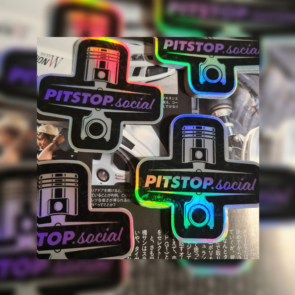Pitstop Social Purple Piston Holographic Sticker