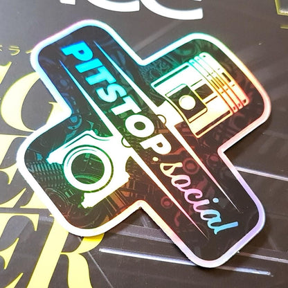 Pitstop Social Blue Piston Holographic Sticker