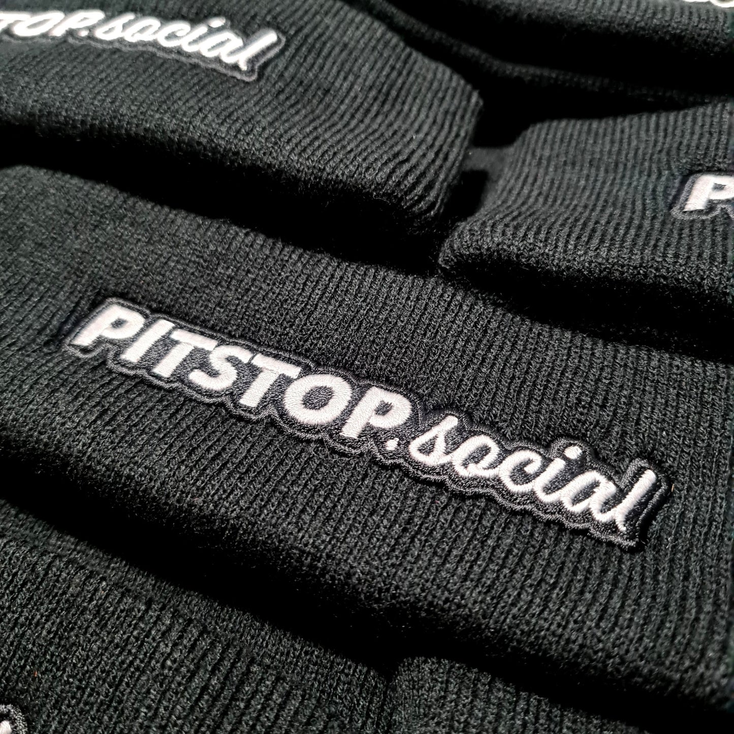 Pitstop Social Embroidered Logo Beanie Bobble Hat