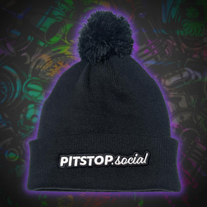 Pitstop Social Embroidered Beanie Bobble Hat
