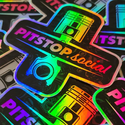 Pitstop Social Pink Piston Holographic Sticker