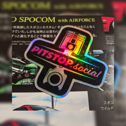 Pitstop Social Pink Piston Holographic Sticker